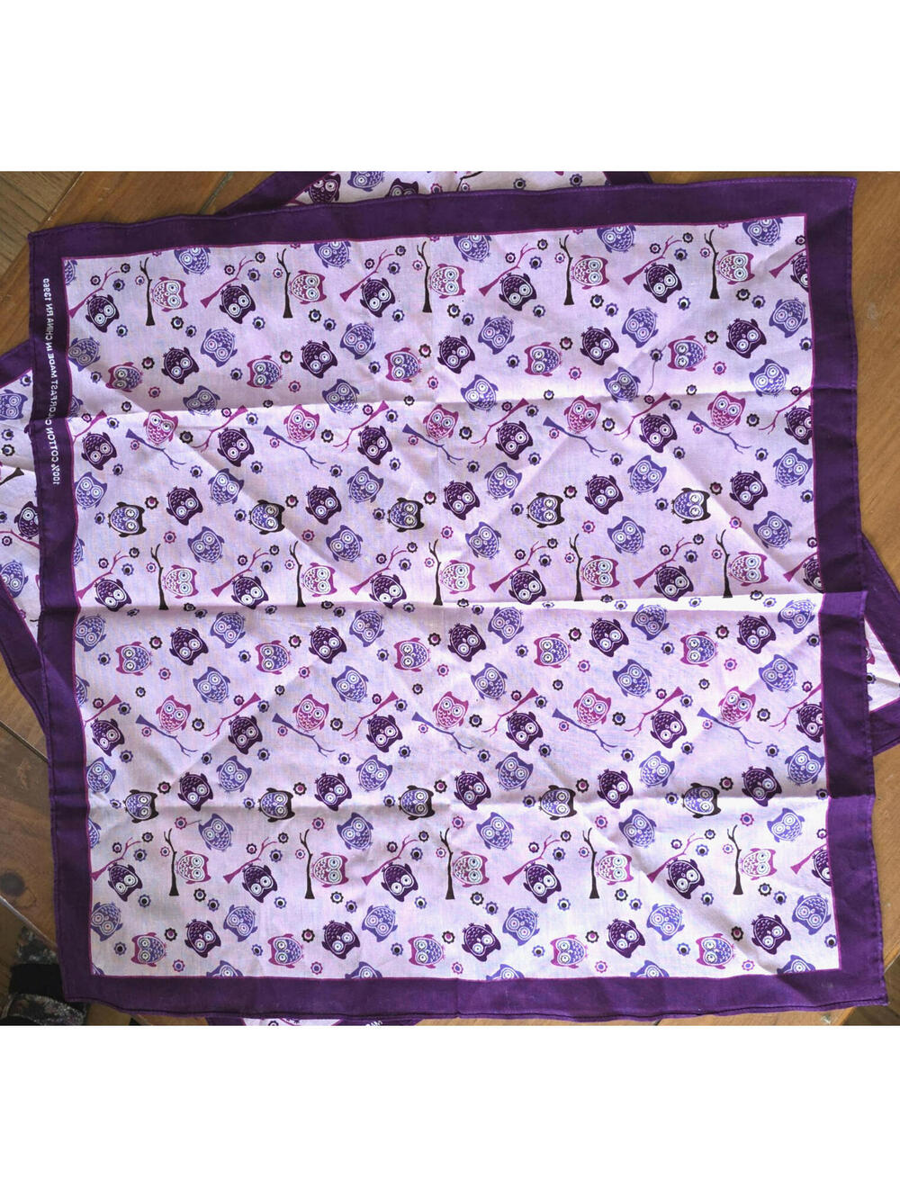 Vintage 90s PARIS ACCESSORIES Bandana Scarf Set Pink Purple OWL Colorfast Cotton